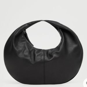 Mango NWT leather Baguette bag half moon hobo black